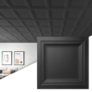 Art3d 12-Pack PVC Waterproof Drop Ceiling Tiles, 2 x 2 ft, Square, Black