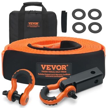 VEVOR Polyester Heavy Duty Tow Strap Recovery Kit 3" x 30 ft (MBS-36,000 lbsWinch Strap, Triple Reinforced Loop, Snatch Strap2" Shackle Hitch Receiver3/4" D-Ring Shackles (2PCSStorage Bag