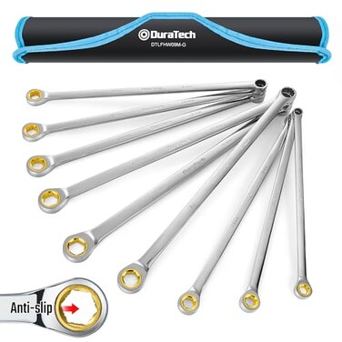 DURATECH Extra Long Anti-Slip Ratcheting Wrench Set, 9-Piece, Metric