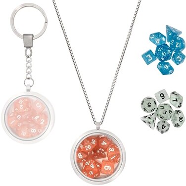 LYNX DND Dice Set Locket/Keychain - 3 Polyhedral Mini Dice Sets Included - Perfect RPG/DungeonsDragons (DDAccessories Gifts. Tiny/Micro Red, BlueClear Set have D20 D12 D10 D8 D6 Sided Dice.