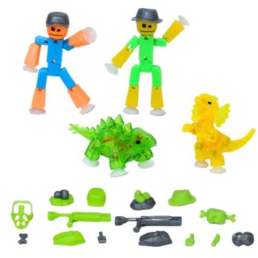 Zing Stikbot Dino Theme Pack Bundle, Set of 2 Stikbots, 2 Stikbot Dinos and Dino-Themed Accessories, Create Stop Motion Animation (Mixed