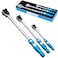 NEIKO 03006A Flat Head Ratchet Set - 3 Piece Low Profile 1/4, 3/8, 1/2 Inch Drive, 90 Teeth, Anodized Textured Grip Handle, Long Handle, Sealed Head, Cr-Mo