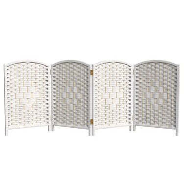 Red Lantern 2 ft. Short Diamond Weave Fiber Folding Screen - White - 4 Panel