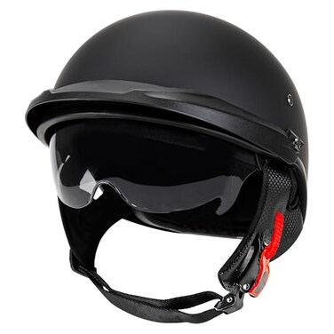 CARTMAN Matte Black Open Helmet Medium, DOT Approved Sun Visor Quick Buckle