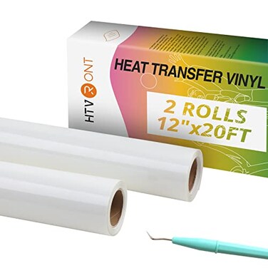 HTVRONT Heat Transfer Vinyl White HTV Rolls, 2 Rolls 12" x 20ft