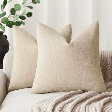Foindtower Solid Textured Chenille Throw Pillow Covers 18x18 Inch,Beige