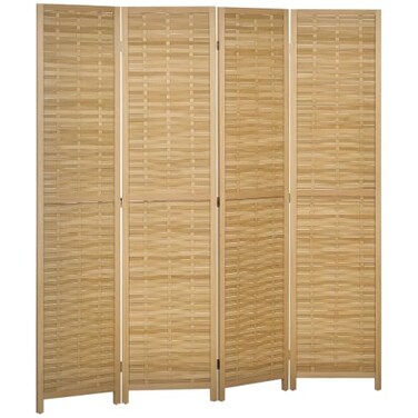 HOMCOM 4 Panel Room Divider Bamboo Portable Folding 5.5' Tall, Natural