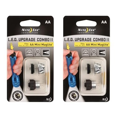 Nite Ize LED Upgrade Combo II Compatible with AA Mini Maglite - Convenient Flashlight Kit with LEDTail Cap Switch - Powerful Flashlight Upgrade for CampingHiking - 2 Pack