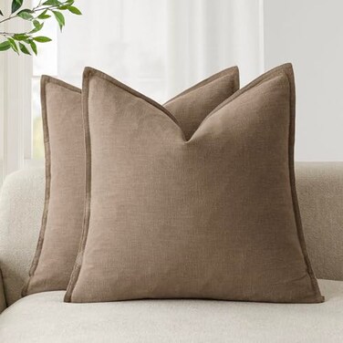 Foindtower Linen Solid Decorative Throw Pillow Covers 26x26 Cocoa Brown
