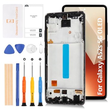 Olivechard A52s 5G A528 OLED LCD Display [with Fingerprint] for Samsung Galaxy A52s 5G A528B 6.5" LCD Screen Display Replacement Touch Digitizer Assembly Kit with Frame