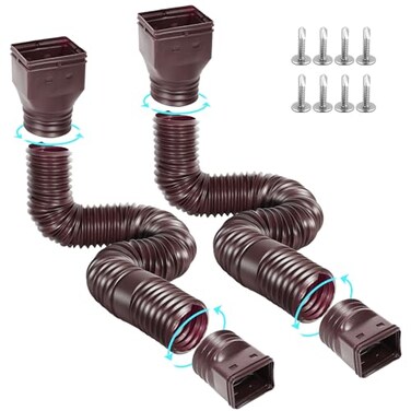 Gutterlix 2 Pack Flexible Gutter Downspout Extensions Extendable from 21" to 67", Downspout Extender Comes with Adapters, Thickened Down spout Drain Extension for Rainwater Drainage(Brown