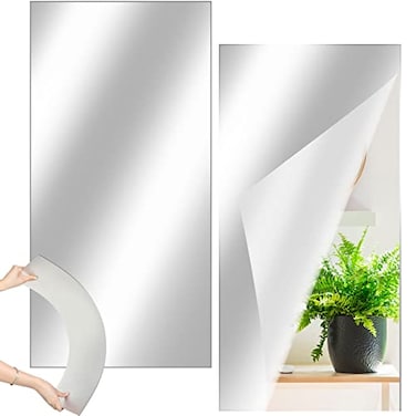 Queekay 2 Pcs Mirror Tiles 12" X 24", 2mm Acrylic Self Adhesive Sheets