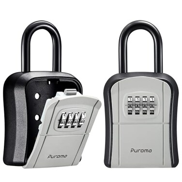 Puroma Key Lock Box Outdoor 4 Digit Code Combination Lockbox House, 2 Gray