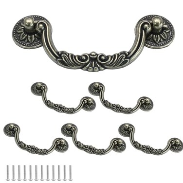 Waziaqoc 6PCS Antique Drop Bail Drawer Pulls, 3.75" Hole Center