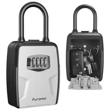 Puroma Large Key Lockbox 4-Digit Code Wall Mount Outdoor Safe Hook Box Home
