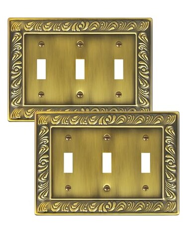 treewell 2-Pack Paisley Pattern Metal Triple Toggle Light Switch Cover Plate