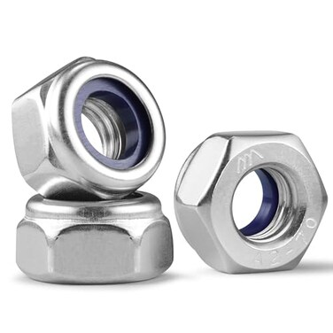 BNUOK 50Pcs M8-1.25 Lock Nuts, Nylon Insert Locknuts 304 Stainless Steel 18-8 SS A2-70 Self-Locking Nuts, Coarse Thread Hex Nylock Nut