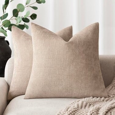 Foindtower Solid Textured Chenille Throw Pillow Covers 20x20,Cream Camel