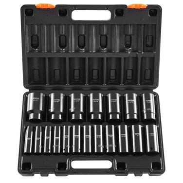 VEVOR Impact Socket Set, 1/2" 19 Piece Impact Sockets, Deep Socket, 6-Point Sockets, 1/2 Inches Drive Socket Set Impact 3/8 inch - 1-1/2 inch, Cr-V Rugged Construction, with a Storage Cage