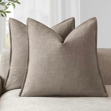 Foindtower Linen Solid Decorative Throw Pillow Covers 22x22 Inch Brown Tan