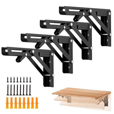 Ravinte Matte Black Folding Shelf Brackets, 8 Inch, 4 Pack