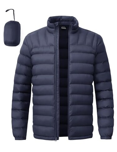 BGOWATU Men's Lightweight Packable Puffer Jacket Warm Fall Winter Jacket for Men Down Alternative Puffy Coat Navy M
