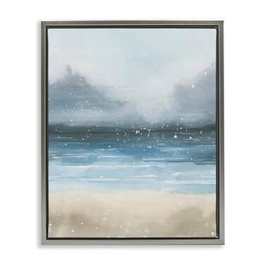 Stupell Industries 'Beach Snowfall Ocean Shore'Floating Frame Canvas Art