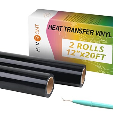 HTVRONT Heat Transfer Vinyl Black HTV Rolls, 2 Rolls 12" x 20ft