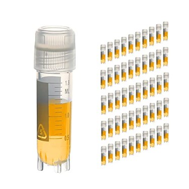 ULAB 50pcs 2ml Cryotubes Small PP Cryo Vials with Screw Caps, with Self-Supporting (bracketedBottom, Electron Beam Sterilization, Free from DNaseRNase, UCP1005