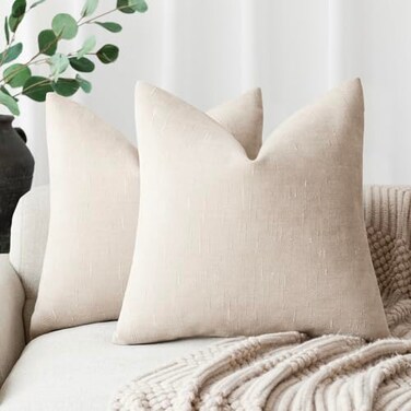 Foindtower Solid Textured Chenille Throw Pillow Covers 26x26,Light Beige