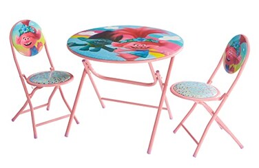Idea Nuova DreamWorks Trolls 3 Piece Foldable Round Table and Chair Set, Ages 3