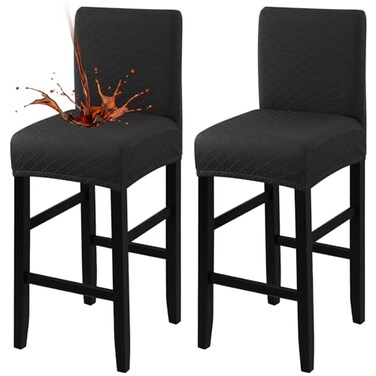 Fuloon Waterproof Barstool Covers Chair Slipcovers, Black, 2 Pack