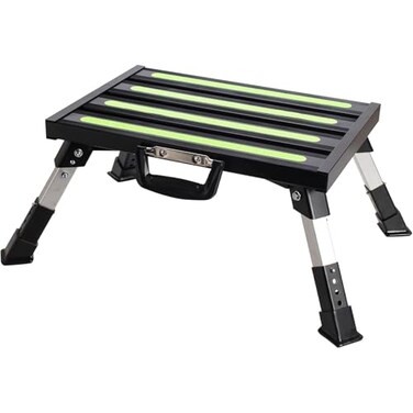 GarfatolRv Aluminum RV Step Stool, 4-Level Adjustable Folding, Black