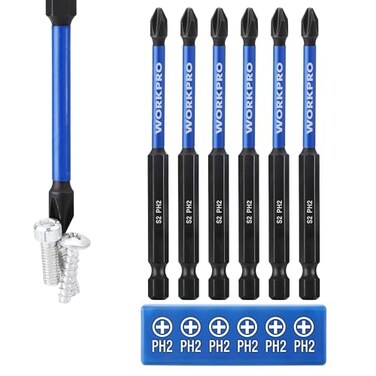 WORKPRO 6PCS PH2 Impact Phillips Screwdriver Bit Set with Holder