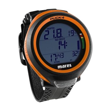 Mares Puck 4 Wrist Dive ComputerEntry-Level Watch-Style One Button Control Underwater Scuba Diving Computer, Black/Orange