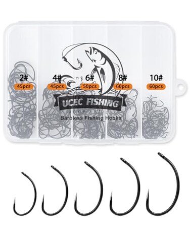 UCEC 260PCS Barbless Circle Hooks, Carp Hooks, Barbless Fishing Hooks Set