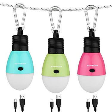 EverBrite Rechargeable Camping Lights 3 Pack, 3 Light Modes with Clip Hook