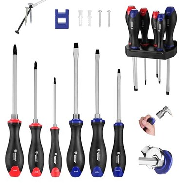 WORKPRO 12PCS Screwdriver Set, Go-Thru Screwdriver with Wall Mount Rack