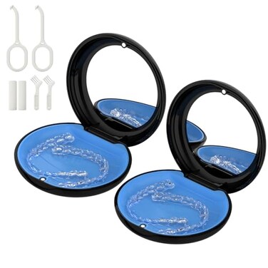 HEMILAB 2 Pack Retainer Case with Mirror, Aligner Case Kit for Invisalign