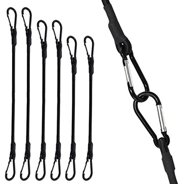 SDTC Tech 6-Pack 18", 24", 36" Bungee Cords with Carabiner Hooks Black
