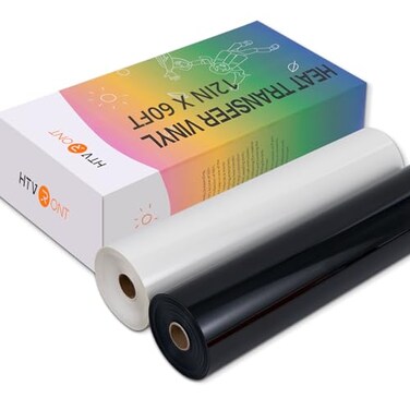 HTVRONT Heat Transfer Vinyl BlackWhite Iron on Vinyl, 12 x 60FT
