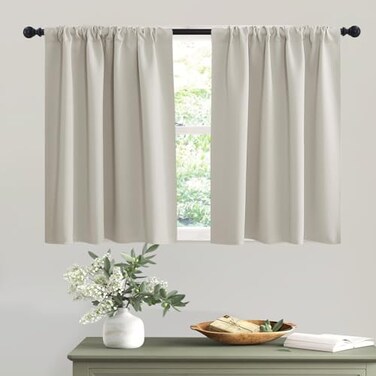RYB HOME Short Natural Curtains for Small Bedroom Kitchen Cafe Window