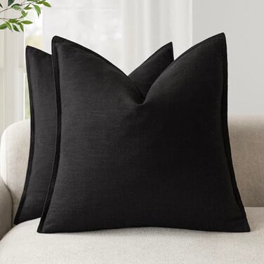 Foindtower Linen Solid Decorative Throw Pillow Covers 20x20 Inch Black