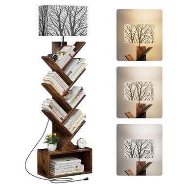 Evermagin 6 Tier Tree Bookshelf with Light, Bookcase, Branch Pattern