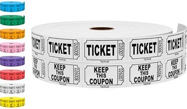 Tacticai 2000 Raffle Tickets, 50/50 Double Roll, White