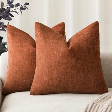 Foindtower Solid Textured Chenille Throw Pillow Covers 22x22,Burnt Orange