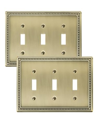TREEWELL 2-Pack Triple Toggle Light Switch Cover Plate, Antique Brass