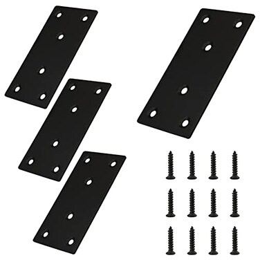 suiwotin 4pcs Metal Flat Straight Brace Bracket, 4'' x 2'' (L x W, Black