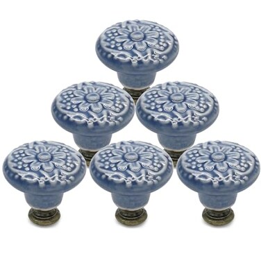 Bonsicoky Ceramic Cabinet Handle Pull Knobs, Blue, 6 Pcs