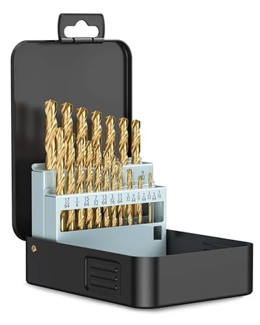 Lichamp 21Pcs HSS Drill Bit Set, Titanium Coated, 1/16"-3/8", Double-Groove